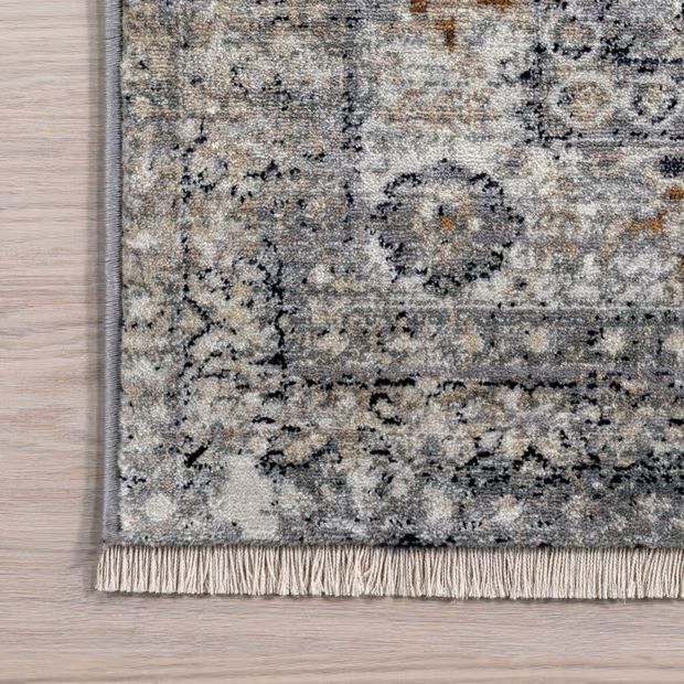 Grey Vintage Medallion Fringe  Area Rug | Rugs USA