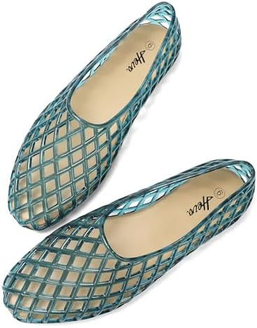 HEVA Women's Jelly Mesh Flats Breathable Clear Hollow Shoes Summer Beach Jellies Ballet Sandals | Amazon (US)