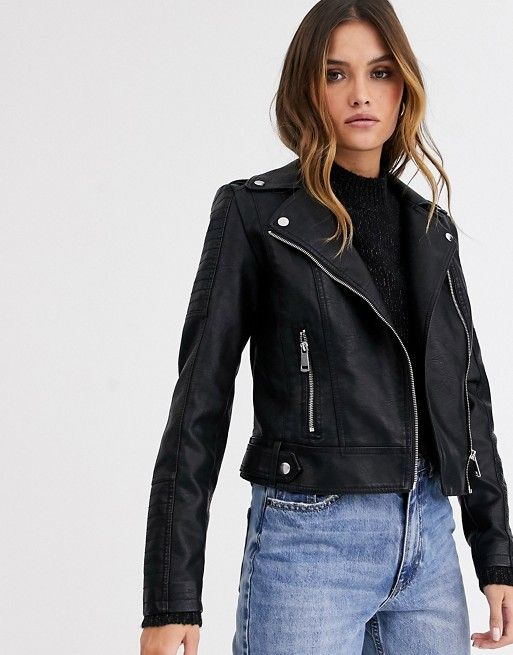 Vero Moda leather look biker jacket in black | ASOS (Global)