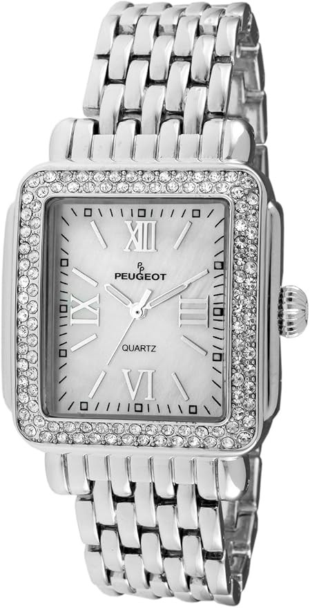 Peugeot Women's Rectangle Crystal Bezel Roman Numeral Bracelet Watch | Amazon (US)