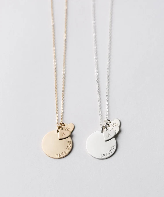 Personalized Disk With Heart Tag - Custom Inscription on Disc and Initial Hearts Tags - Silver, G... | Etsy (US)