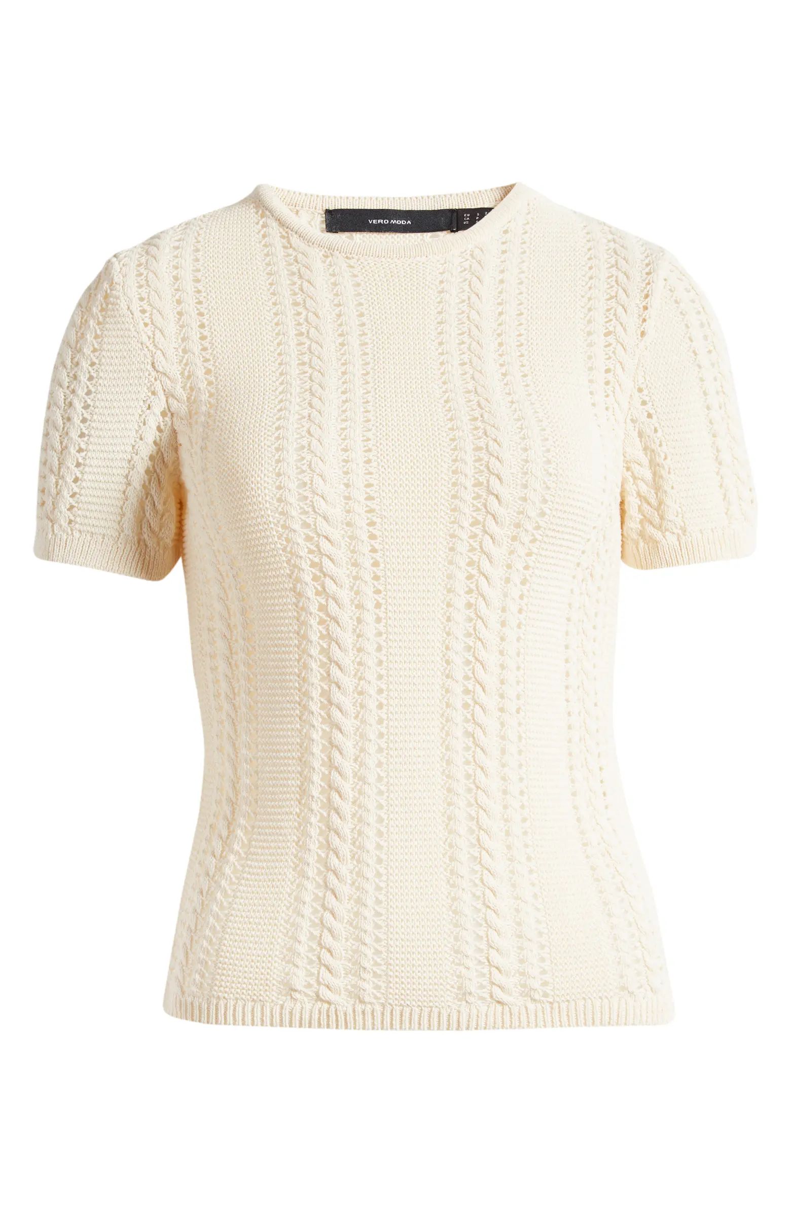 VERO MODA Nora Cable Detail Short Sleeve Cotton Blend Sweater | Nordstrom | Nordstrom