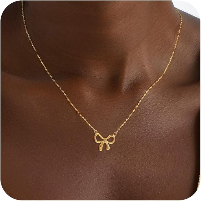 BAYLAY Gold Necklace for Women - 18K Gold Plated Bow Necklace Dainty Gold Necklace Personalized B... | Amazon (US)