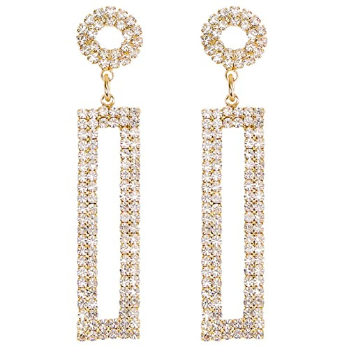 Legitta Rhinestone Long Drop Earrings Statement Rectangle Dangle with Circle Studs Fashion Jewelry | Amazon (US)
