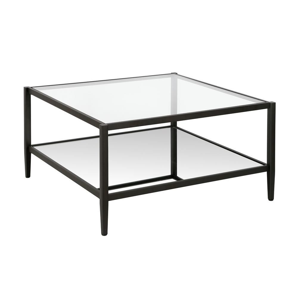 Meyer&Cross Hera 32 in. Blackened Bronze Medium Square Glass Coffee Table with Shelf-CT0453 - The... | The Home Depot