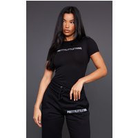 Prettylittlethings Black Logo Short Sleeved Bodysuit | PrettyLittleThing US