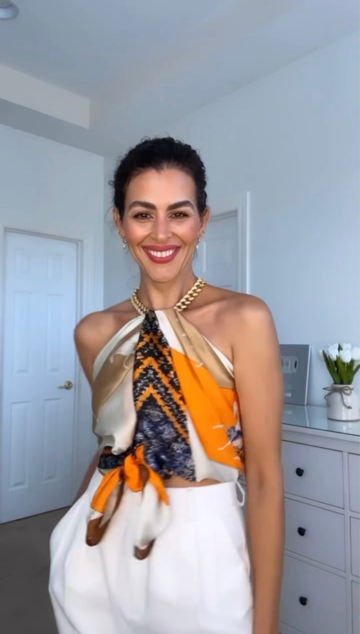 Scarf 70” x35”. Chain necklace is 18” . Wearing a size 4 in the pants 

#LTKGiftGuide #LTKfindsunder50 #LTKSeasonal