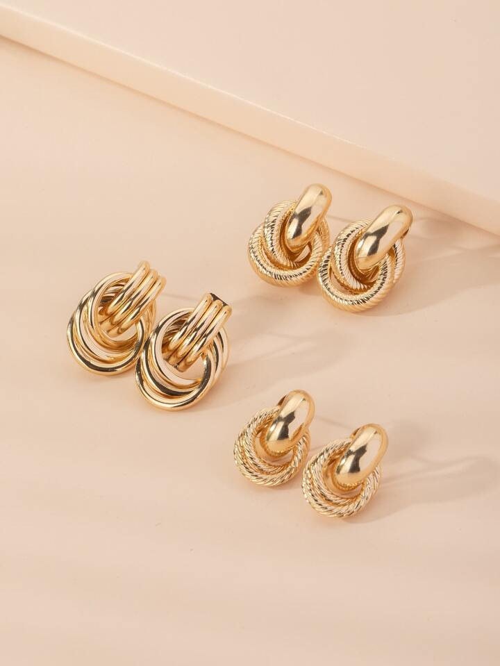 3pairs Textured Metal Earrings | SHEIN