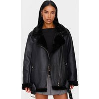 Black Oversized PU Aviator | PrettyLittleThing US