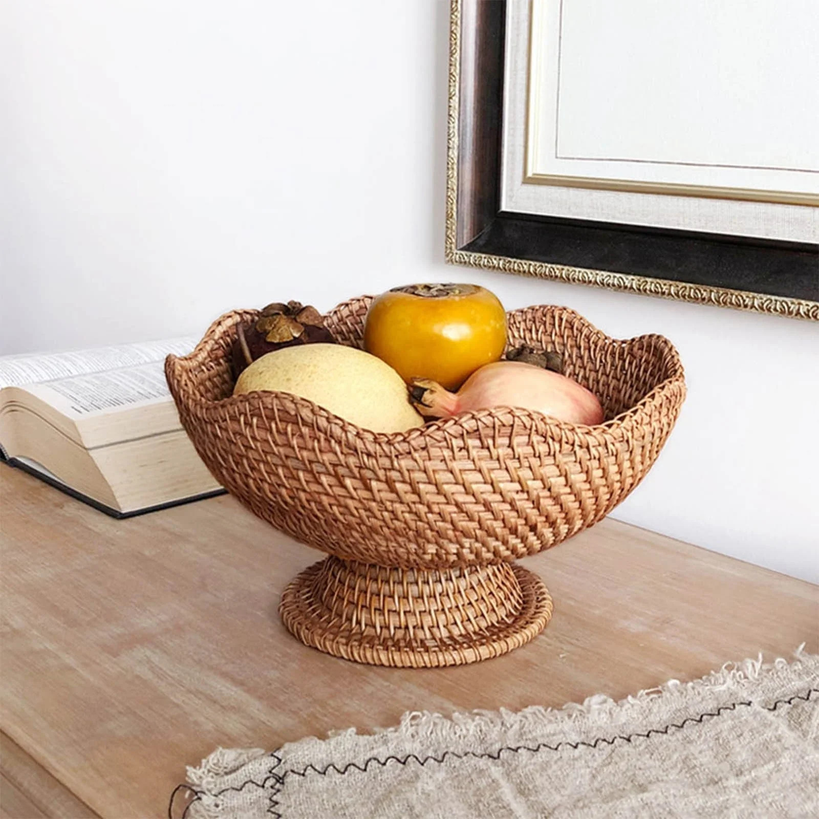 Rattan：Rattan Fruit Bowl Woven Footed Bowl, Round Pedestal Plate Decorative Bowl for Tabletop &... | Walmart (US)