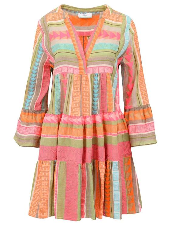 Neon and Neutral Greek Inspired  Dress | 3/4 Sleeves | Easy Free-Flowing Fit | Nifty