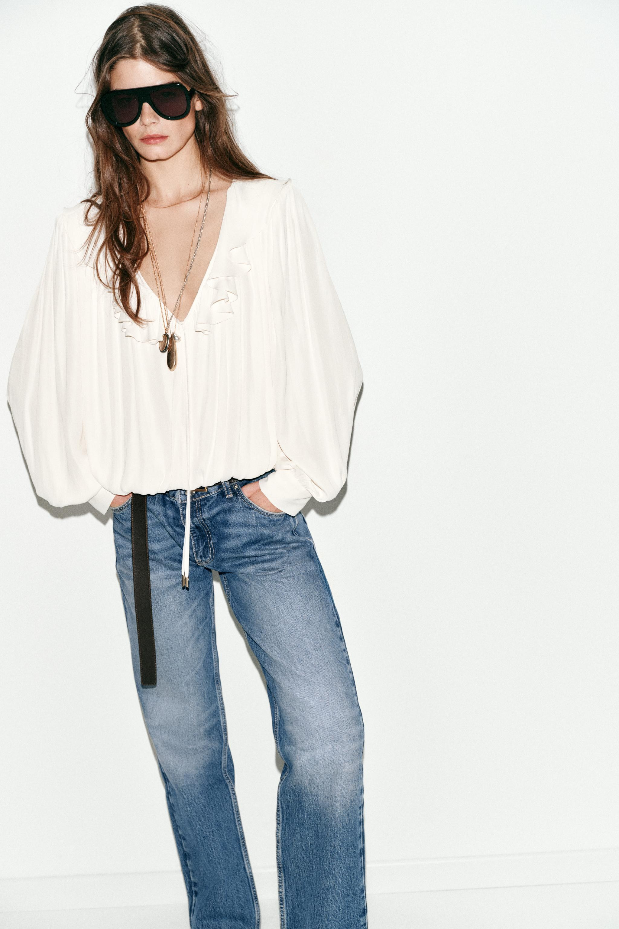 SATIN EFFECT BLOUSE WITH RUFFLES AND SHOULDER PADS | Zara US