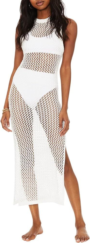 Bsubseach Crochet Swim Coverup Sleeveless Knitted Cover Up Dress | Amazon (US)