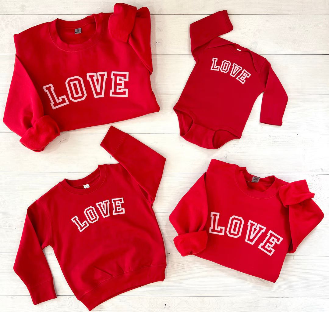 Valentines day sweatshirt, Red Mama Mini Set, Mom and Me matching shirts, puff love design, embos... | Etsy (US)