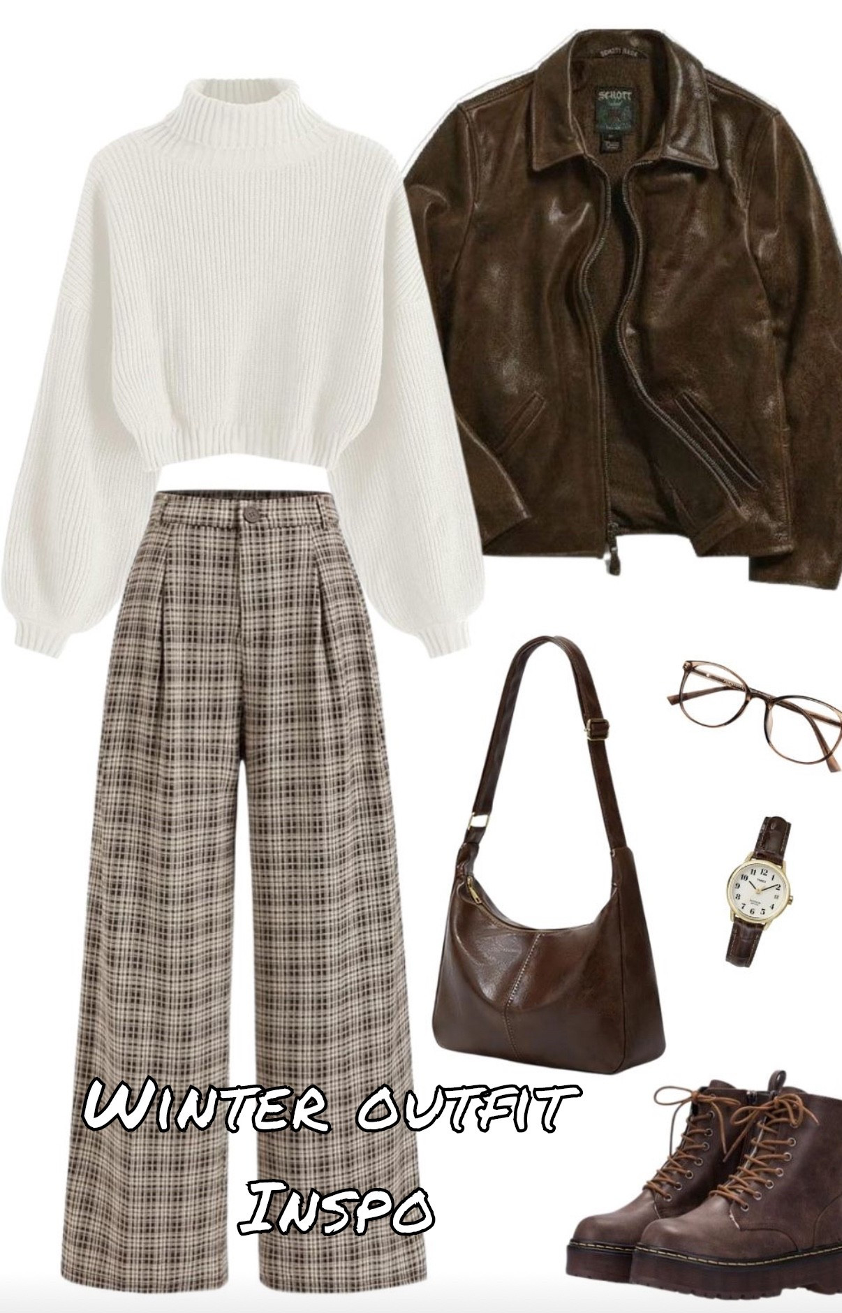 Winter outfits should be cute but comfy, and this look checks all the boxes 🤍❄️
These comfy plaid pants are soft, relaxed, and perfect for everyday winter wear. I paired them with a classic white sweater for a clean, cozy vibe and layered on a brown leather jacket to elevate the whole outfit. This is my go-to look for running errands, casual coffee dates, or cozy days out during the colder months.

#LTKMidsize #LTKootd #LTKTall