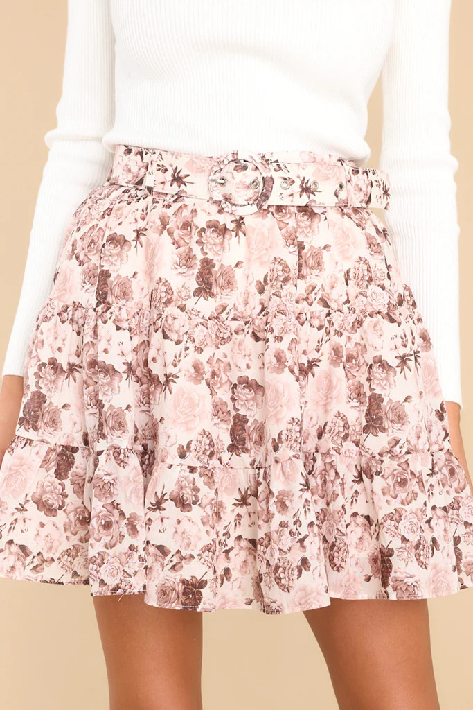 Sounds In My Mind Blush Floral Print Skirt | Red Dress