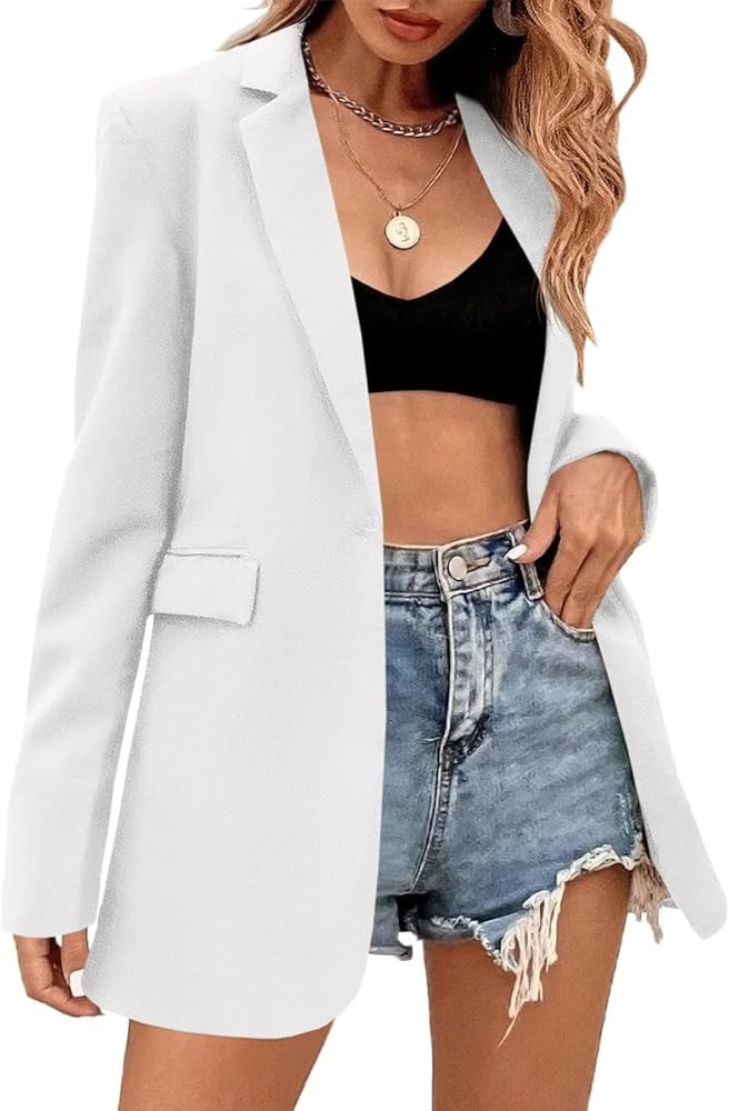 Febriajuce Women's Casual Long Sleeve Lapel Oversized Button Work Office Blazer Suit Jacket | Amazon (US)