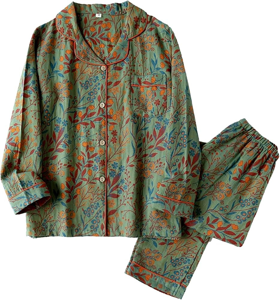 Pajamas Set for Women Lapel Button-Down 2 Piece Set Floral Breathable Loungewear Summer Set | Amazon (US)