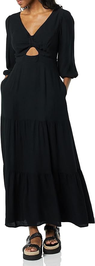 Goodthreads Women's Fluid Twill Puff Sleeve Cutout Maxi Dress | Amazon (US)