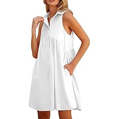 DEEP SELF Women Summer Collared Shirt Dress Casual Loose Button Down Short Dress V Neck Tunic Min... | Amazon (US)