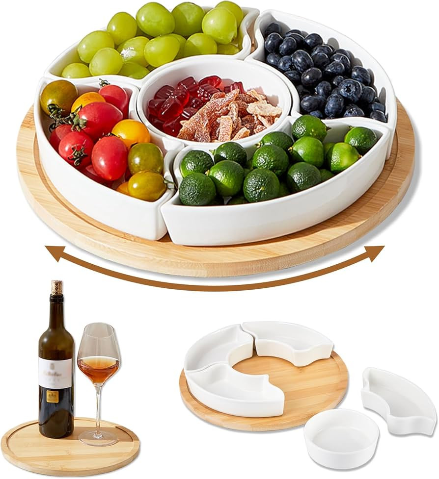Rotatable Divided Serving Dishes Trays, Lazy Susan Serving Tray Snacks Bowls for Party, Ideal Por... | Amazon (US)
