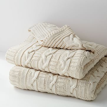 Made*Here New York Cotton Braided Cable Knit Throw | West Elm (US)