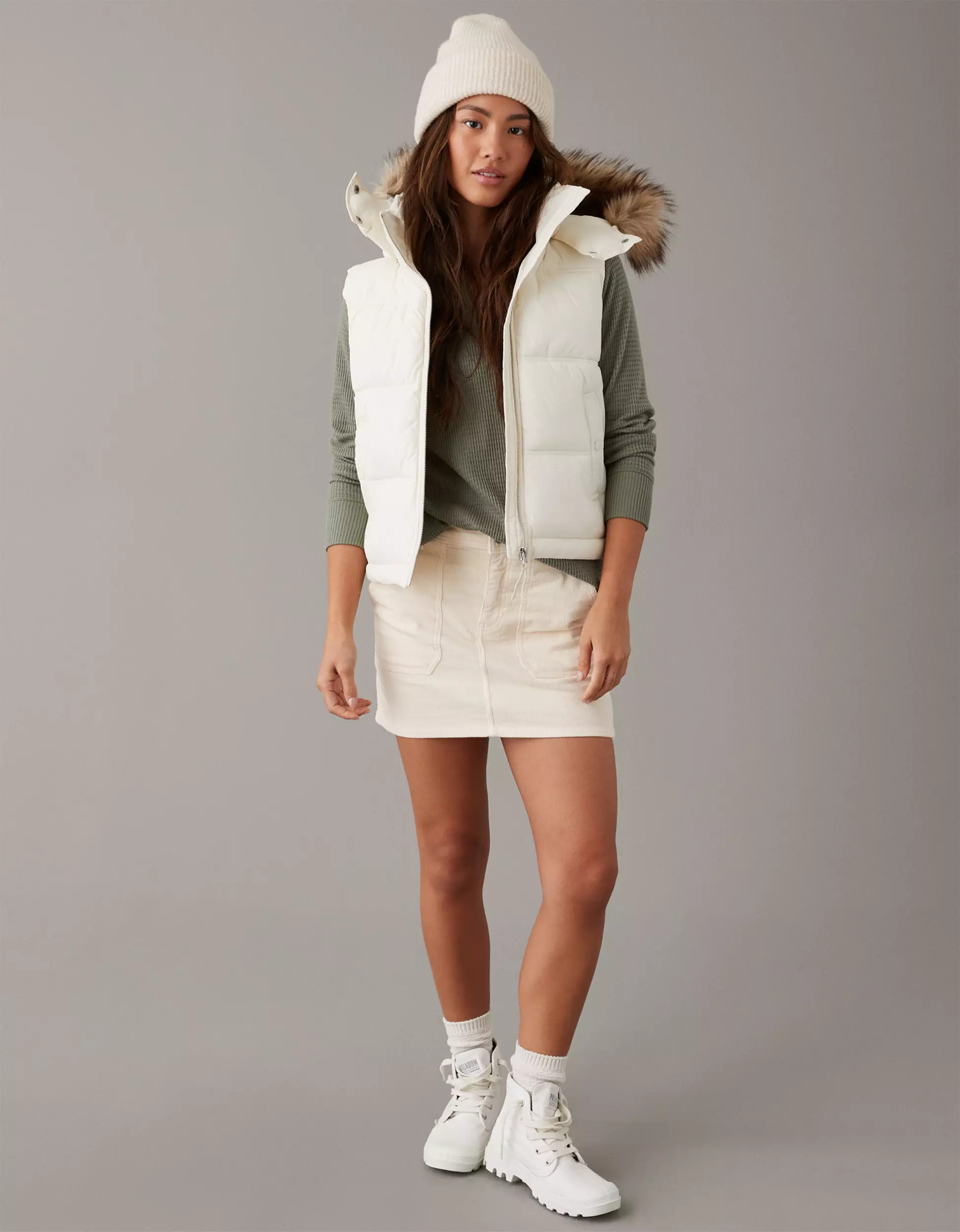 AE Faux Fur Hooded Puffer Vest | American Eagle Outfitters (US & CA)