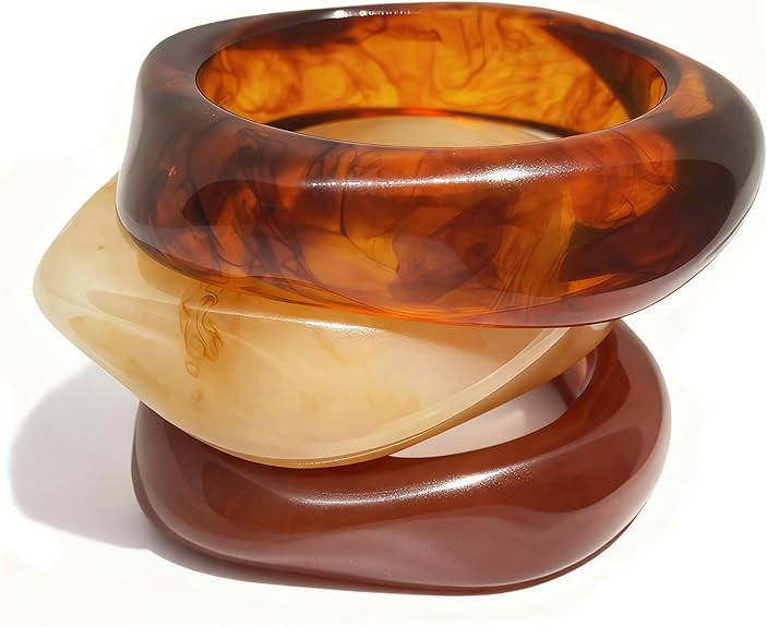 FAXHION Chunky Resin Acrylic Bangle Bracelets for Women, Colorful Wide Geometric Bangles Set, Sta... | Amazon (US)