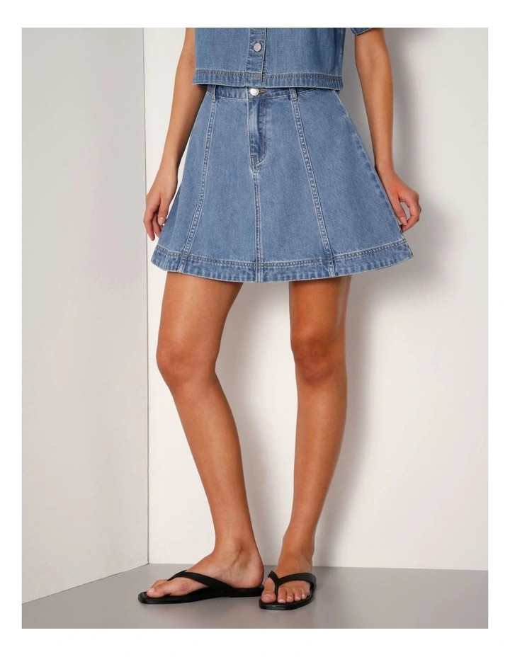 Denim Panel A-line Mini Skirt In Bright Blue | Myer