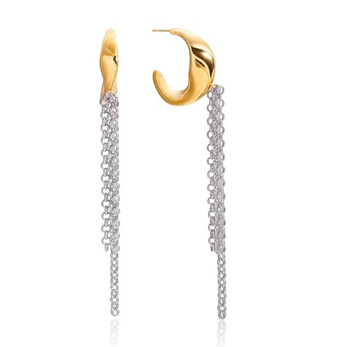 COORWEEL Silver Chain Earrings for Women Trendy Two Tone Dangling Chain Earrings Lightweight Fashion Jewelry Gifts for Women | Amazon (US)