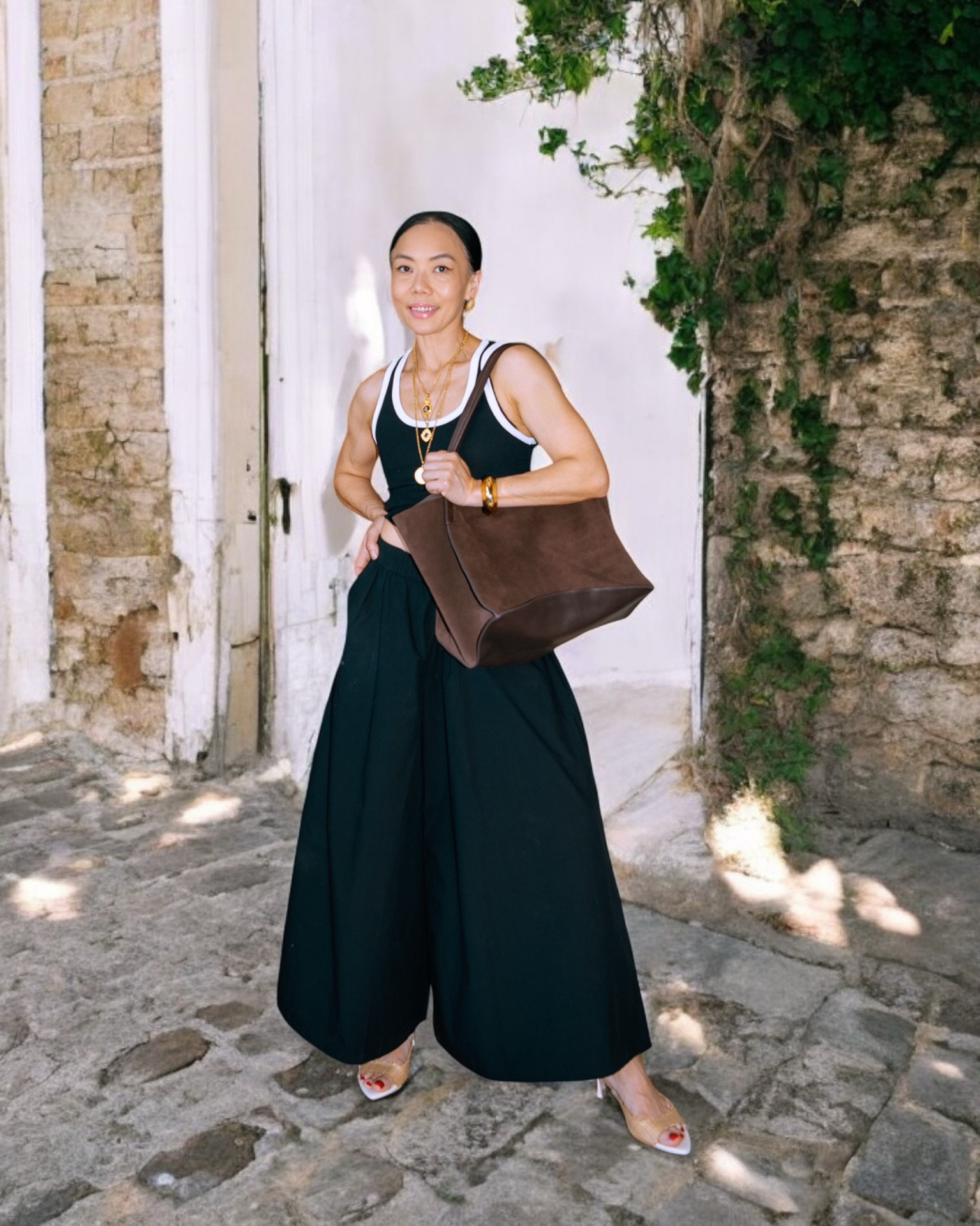 Summer wide-leg pants style. Like these lightweight cotton pants, good structured and good elastic waistband, you can play with rise. Tote is also new, so perfect for the coming-Fall. 

#LTKOver40 #LTKItBag