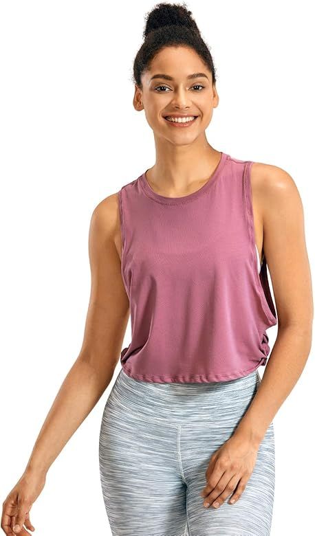 Women's Pima Cotton Workout Cropped Tank Top Sports Shirt Sleeveless Yoga Running Tops | Amazon (US)