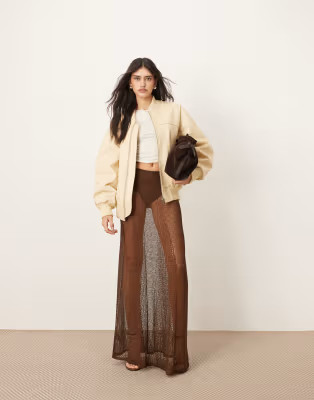 ARRANGE metallic knit sheer sweeping maxi skirt in chocolate | ASOS (Global)