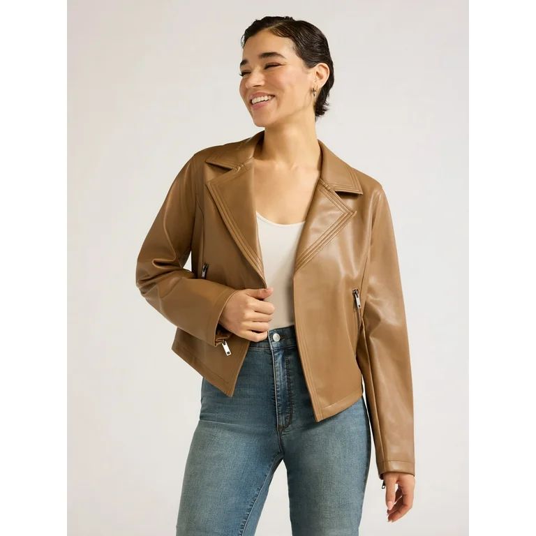 Sofia Jeans Women's Faux Leather Stitch Moto Jacket, Sizes XS-XXL - Walmart.com | Walmart (US)