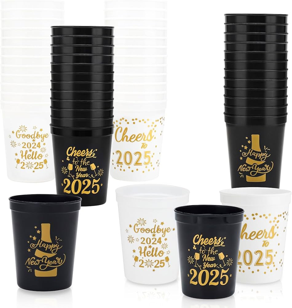 Happy New Year Party Cups - Set of 20 White,Red and Green 16oz Plastic Holiday Stadium Cups, 4 Fe... | Amazon (US)