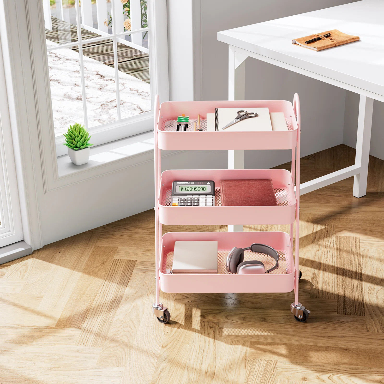 3-Tier Rolling Utility Cart with Locking Wheels, Metal Storage Organizer | Wayfair North America