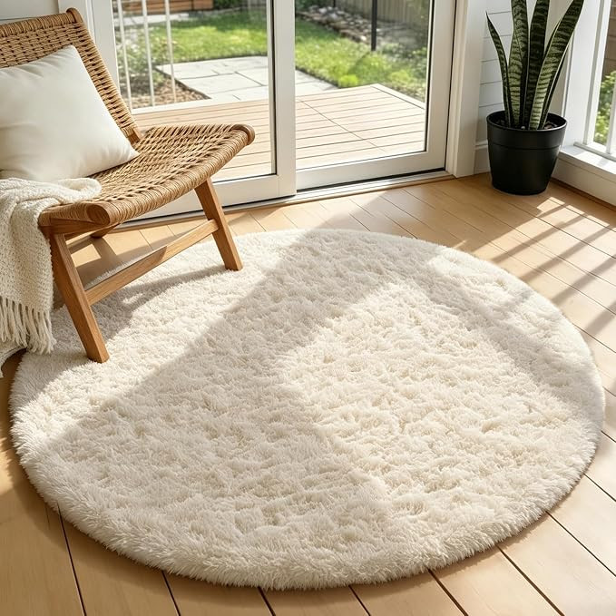 Ophanie Round Rugs 3Ft Ivory Circle Area Rug Washable, Nursery Bedroom Carpet, Small Fluffy Fuzzy... | Amazon (US)