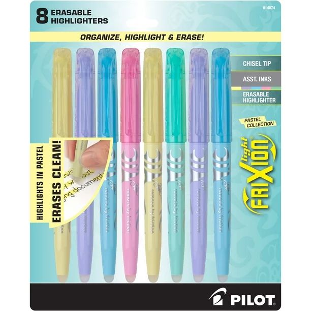 Pilot FriXion Light Pastel Erasable Highligher, Chisel Tip, Asst, 8ct | Walmart (US)