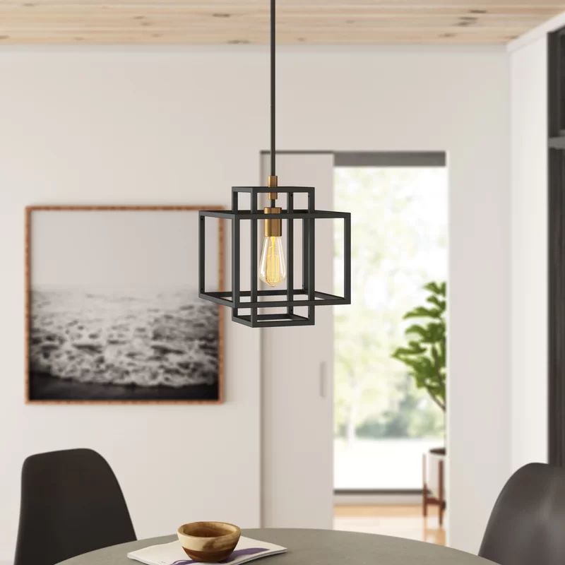 Mccluskey 1 - Light Single Square / Rectangle Pendant with Wrought Iron Accents | Wayfair North America