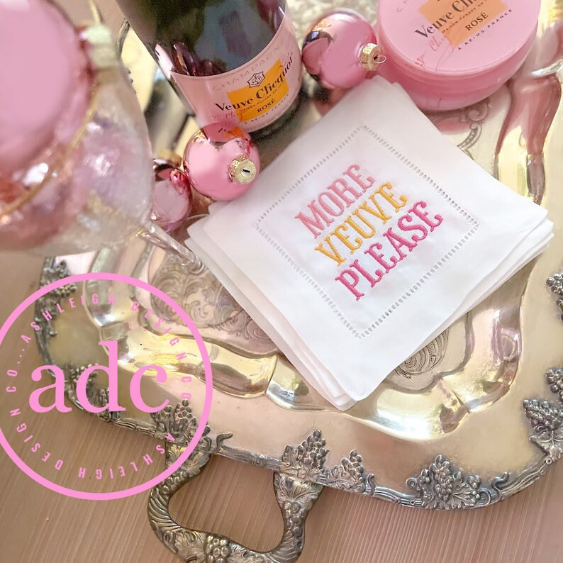 More Veuve Please Cocktail Napkins Embroidered Cocktail Napkins Hostess Gift Cocktail Party Champ... | Etsy (US)