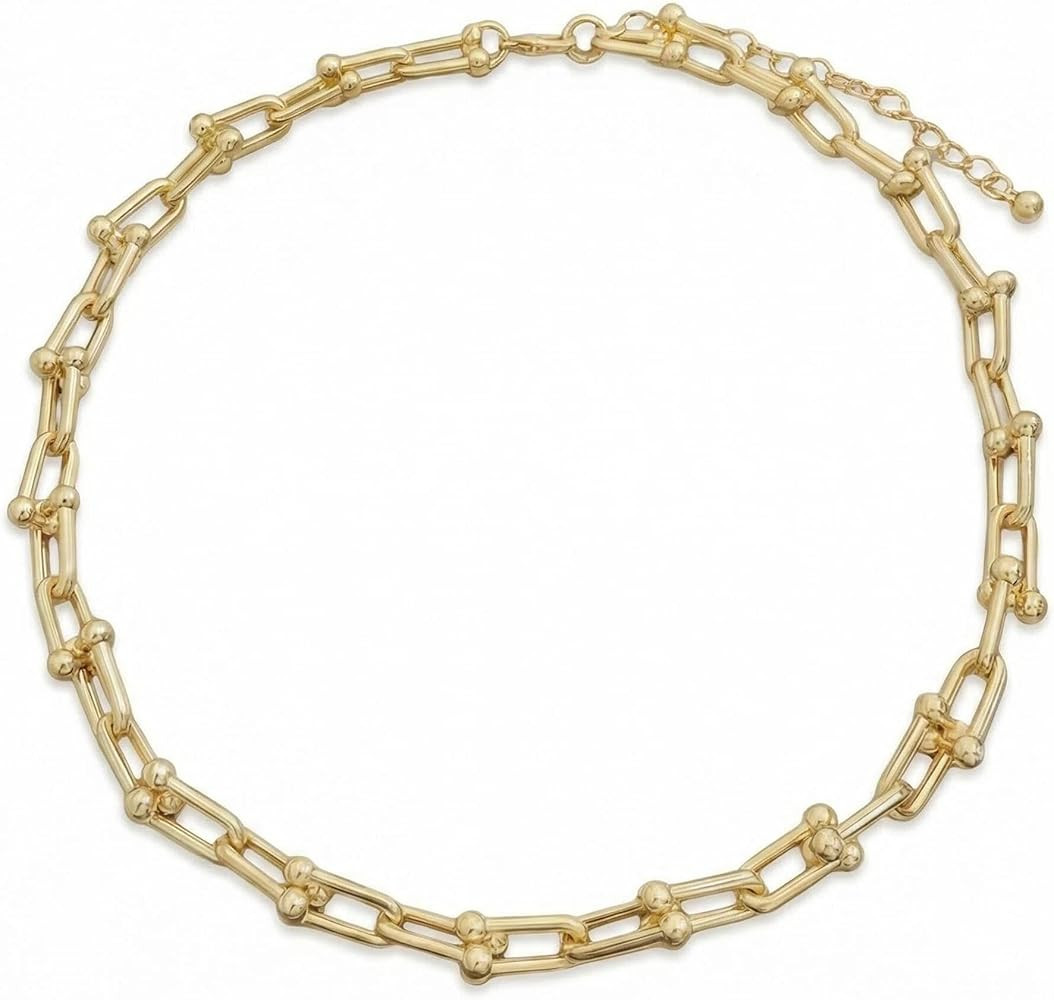 Paperclip Chain Necklace for Women, Chunky Gold & Silver Cuban Link Choker, Hypoallergenic Zinc A... | Amazon (US)