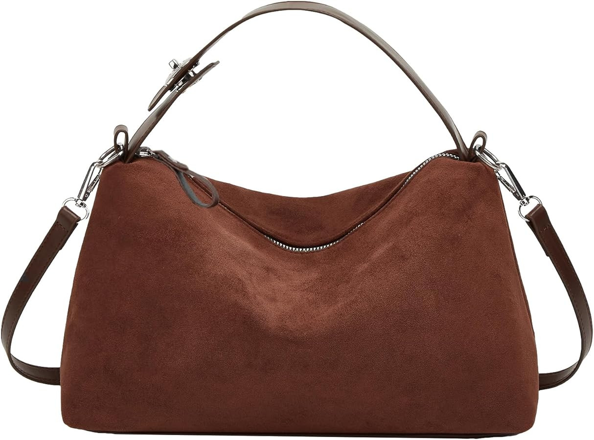 Suede Shoulder Bags For Women Crossbody Bag Suede Tote Bag Satchels Slouchy Work Purses Crescent ... | Amazon (US)