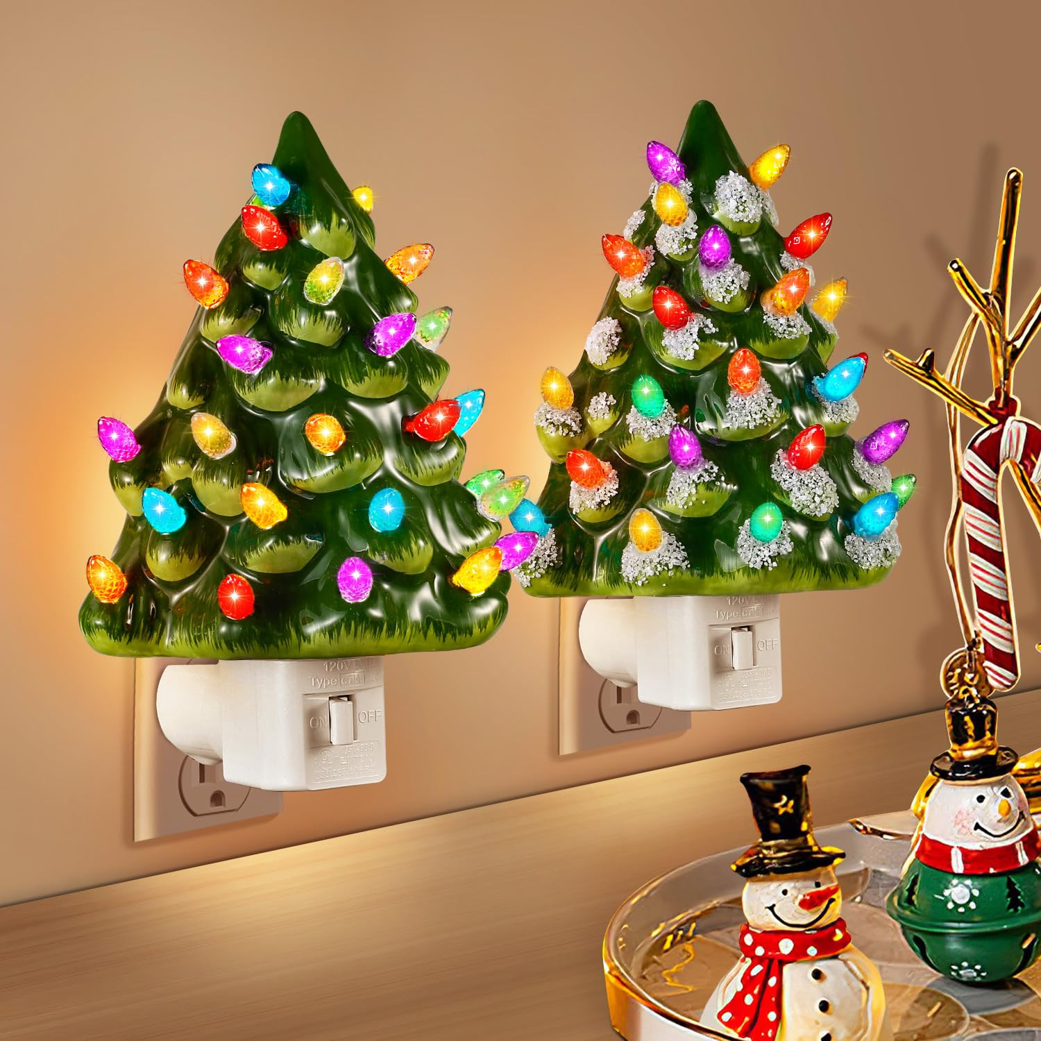 Tfro & Cile Ceramic Christmas Tree Night Light 2 Pack Xmas Decorative Tree Lamp Small Vintage Lig... | Amazon (US)