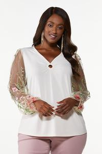 Plus Size Embroidered Sleeve Top | Cato Fashions