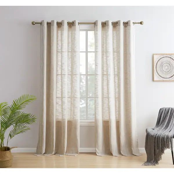 Home & Linens London Faux Linen Textured Sheer Privacy Sun Light Filtering Window Grommet Thick Curtains Panels, Set of 2 | Bed Bath & Beyond