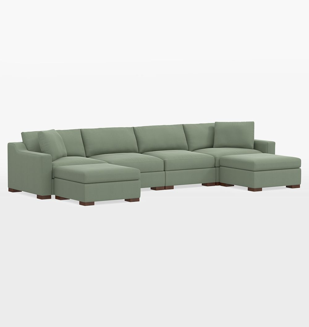 Sublimity 6-Piece Double Ottoman Sectional Sofa, Classic - Cannes Velvet Silver Sage | Rejuvenation