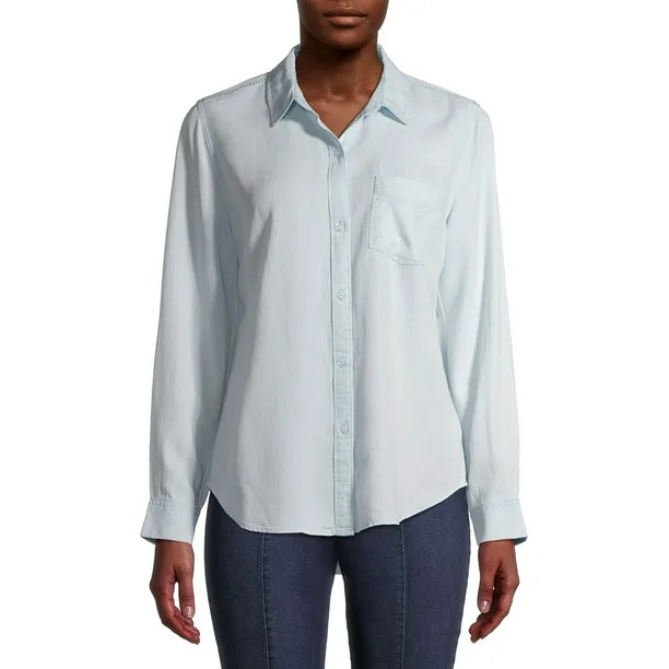 Time and Tru Women's Long Sleeve Button Front Shirt | Walmart (US)