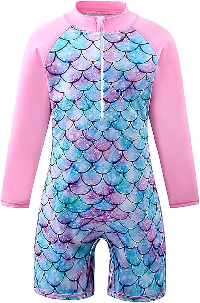 OFIMAN Girls Swimming Costume Kids One Piece Swimsuit Mermaid Swimwear Zipper Bathing Suit Surfin... | Amazon (UK)