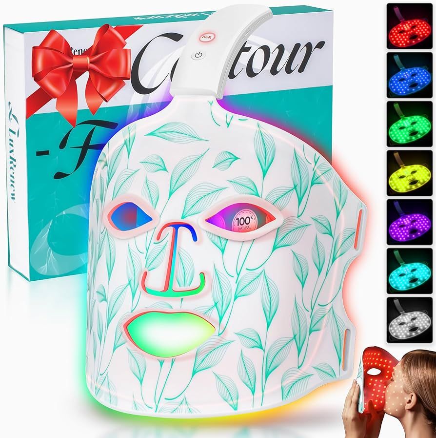 Red Light Therapy for Face, Led Contour Face Mask Light Therapy, 7+1 Color Near-infrared 850 Led ... | Amazon (US)