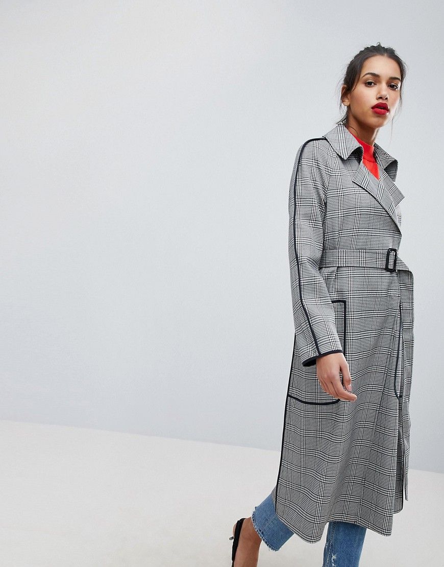 ASOS Checked Trench with Contrast Piping - Multi | ASOS US